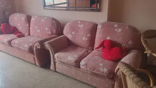 Sofá 3 y 2 plazas rosa