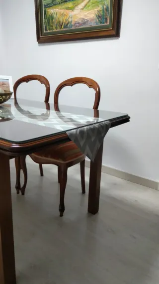 6 Sillas Isabelinas Madera, regalo mesa y cristal