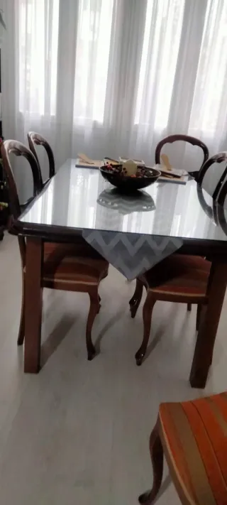 6 Sillas Isabelinas Madera, regalo mesa y cristal