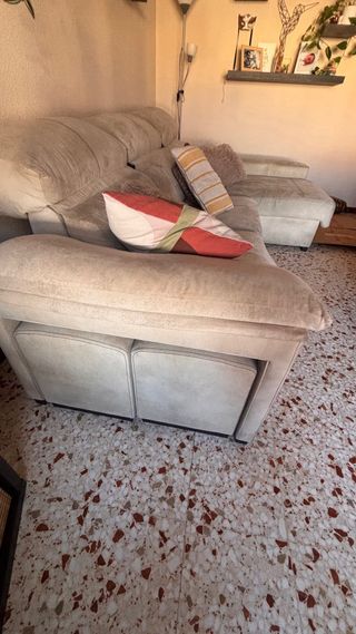 Sofá chaise longue tela deslizante beige