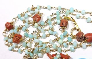 Collana gold filled 18 kt , opale, corallo, pietre