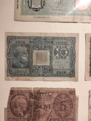 Quadro con banconote Lire Italiane