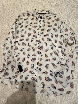 Camisa Zara Basic Estampada Búhos Talla L
