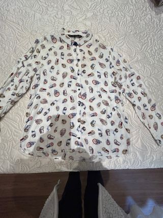 Camisa Zara Basic Estampada Búhos Talla L