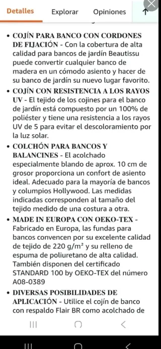 Cuscino per schienale da esterno 180x50x8 cm