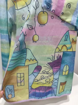 Maglia donna XL a fantasia colori pastello casette