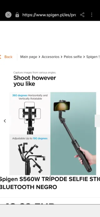 Palo SelfieTripode Spigen S560W Nuevo. Control rem