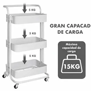 Carrello ausiliario a 3 livelli con ruote, nuovo, nero