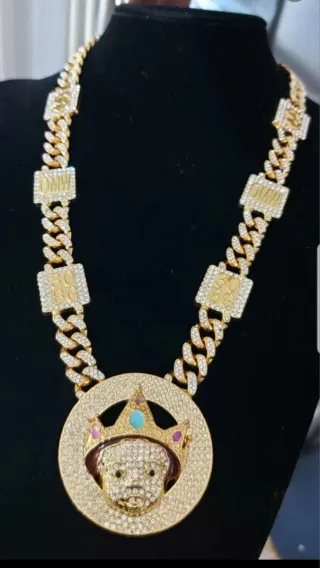 Cadena Acero 316L Colgante Rey Diamantes