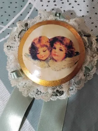 Fiocco nascita angioletti oro e verde