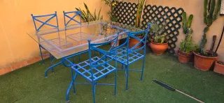 Mesa y Sillas Exterior Hierro Azul