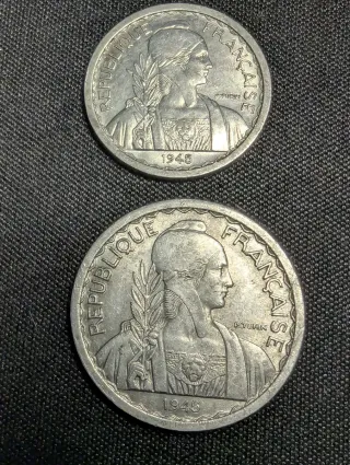 Monedas Indochina Francesa 10 y 20 cent 1945B