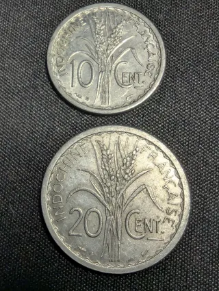 Monedas Indochina Francesa 10 y 20 cent 1945B