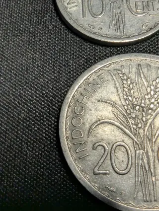 Monedas Indochina Francesa 10 y 20 cent 1945B