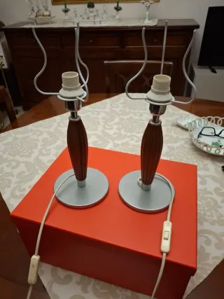 Coppia Lampade Comodino Legno e Metallo