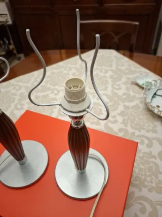 Coppia Lampade Comodino Legno e Metallo