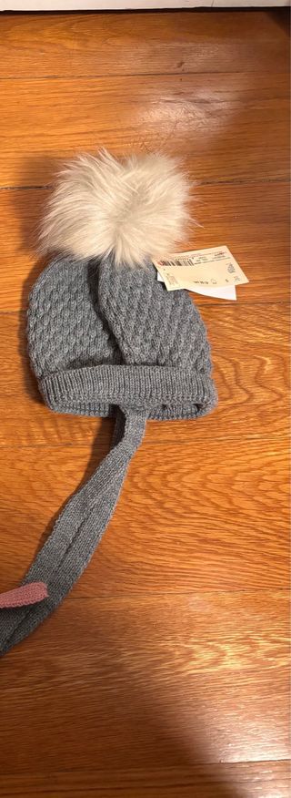 Gorro invierno pompón talla S Gris