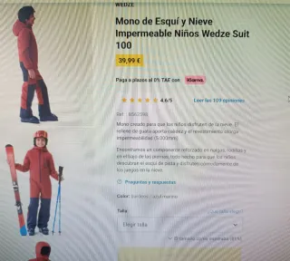 Mono de esquí Wezde niños talla 8