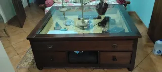 Mesa centro madera y cristal 120x140x60cm