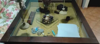 Mesa centro madera y cristal 120x140x60cm