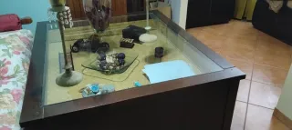 Mesa centro madera y cristal 120x140x60cm