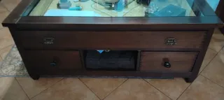 Mesa centro madera y cristal 120x140x60cm