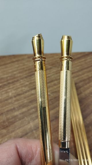 Abre cartas, boligrafo, escritorio/bañado en oro