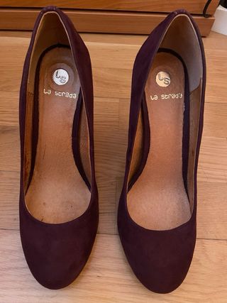 Zapatos salón piel y ante granates T.38