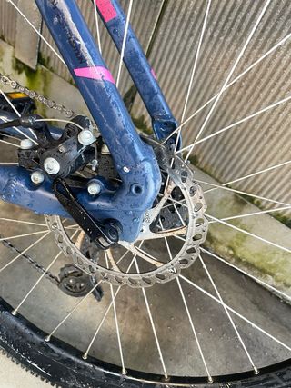 Bicicleta de montaña azul y rosa