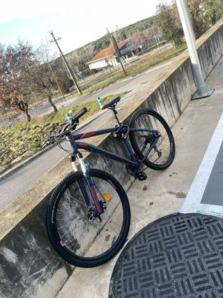 Bicicleta de montaña azul y rosa