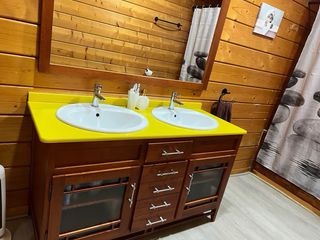 Mueble de baño doble lavabo madera y espejo