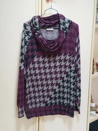 Blusa manga larga con estampado pata de gallo