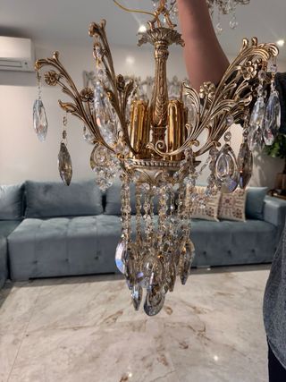 Lámpara de techo nueva dorada con cristales