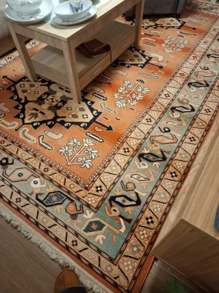 Alfombra estilo arabe crema negro, verde y teja