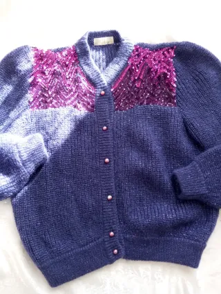 Cardigan vintage viola con paillettes