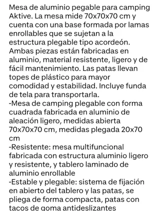 Mesa camping plegable de aluminio