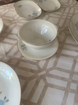 Vajilla de porcelana antigua con flores azules