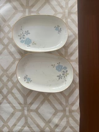 Vajilla de porcelana antigua con flores azules