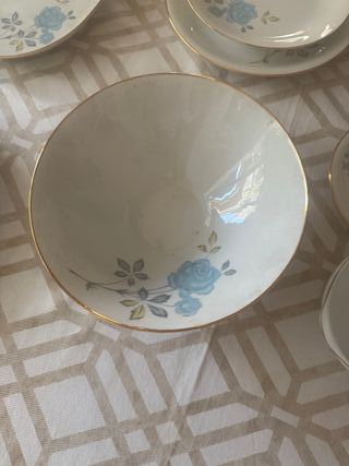 Vajilla de porcelana antigua con flores azules