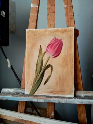 Pintura al óleo de tulipán rosa