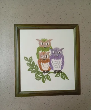 Cuadro de búhos con bolillos