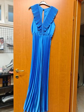 Tuta elegante blu con pantaloni plissettati