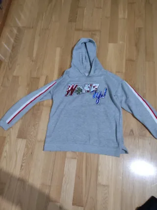 Sudadera niña gris con lentejuelas, talla 13-15