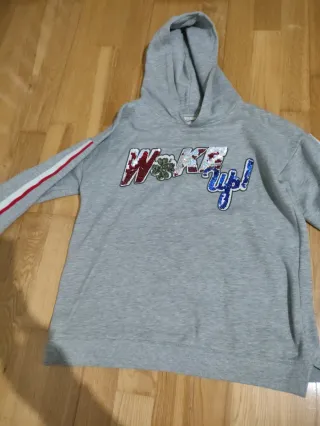 Sudadera niña gris con lentejuelas, talla 13-15