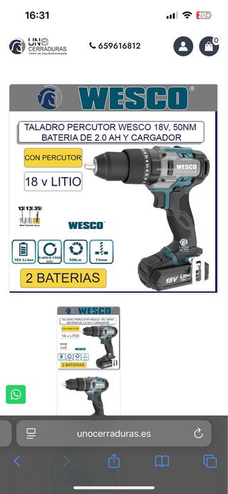 Taladro WESCO Brushless 2.0Ah