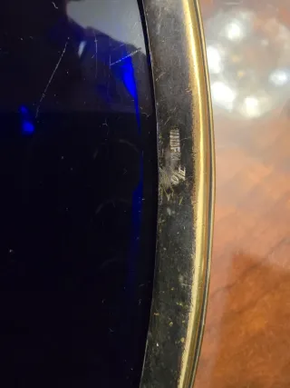 Antigüedad Cenicero Bronce y Cristal Azul