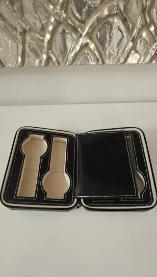 Custodia 4 orologi ecopelle nera zip
