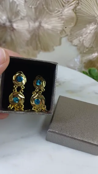Pendientes Vintage Oro 18k y Agua Marina