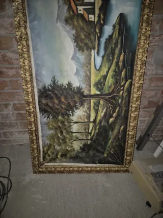 Cuadro antiguo paisaje 83x162cm