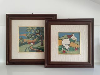 2 Quadri Punto Croce Cornice Legno